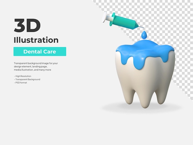 Dente preenchendo a ilustração 3d do ícone de atendimento odontológico