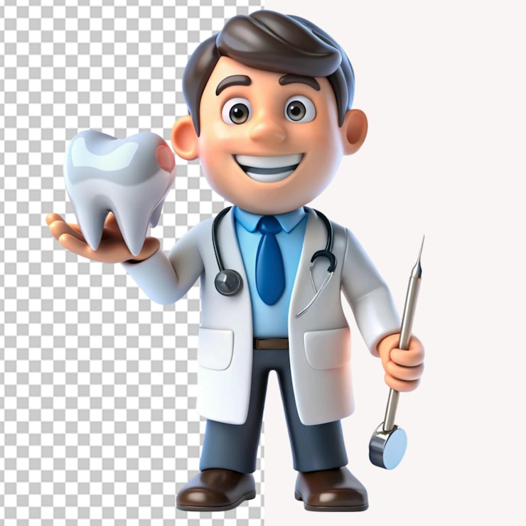 PSD dentist cartoon character on transparent background