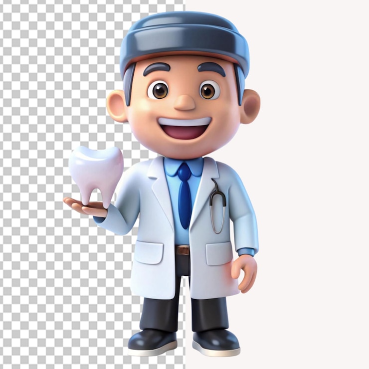 PSD dentist cartoon character on transparent background