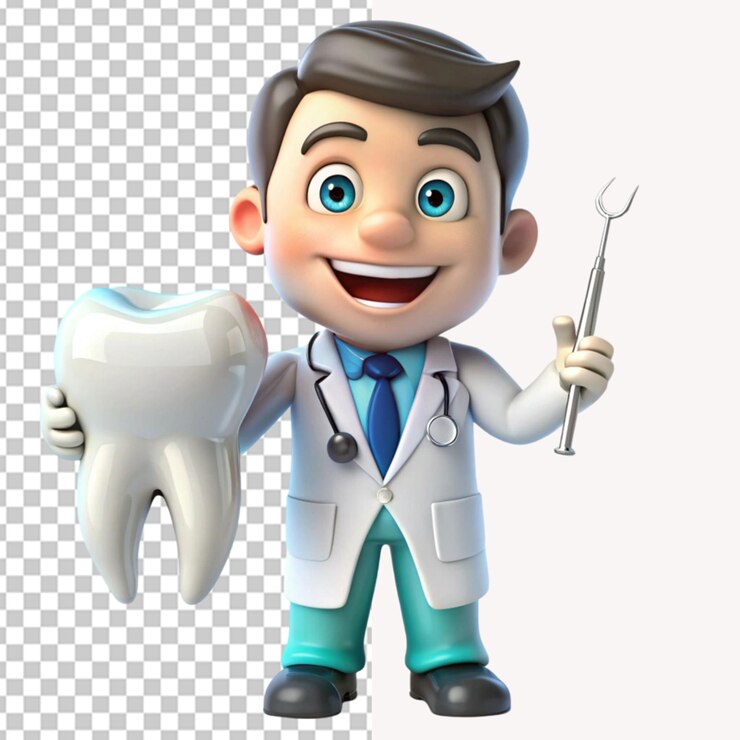 PSD dentist cartoon character on transparent background