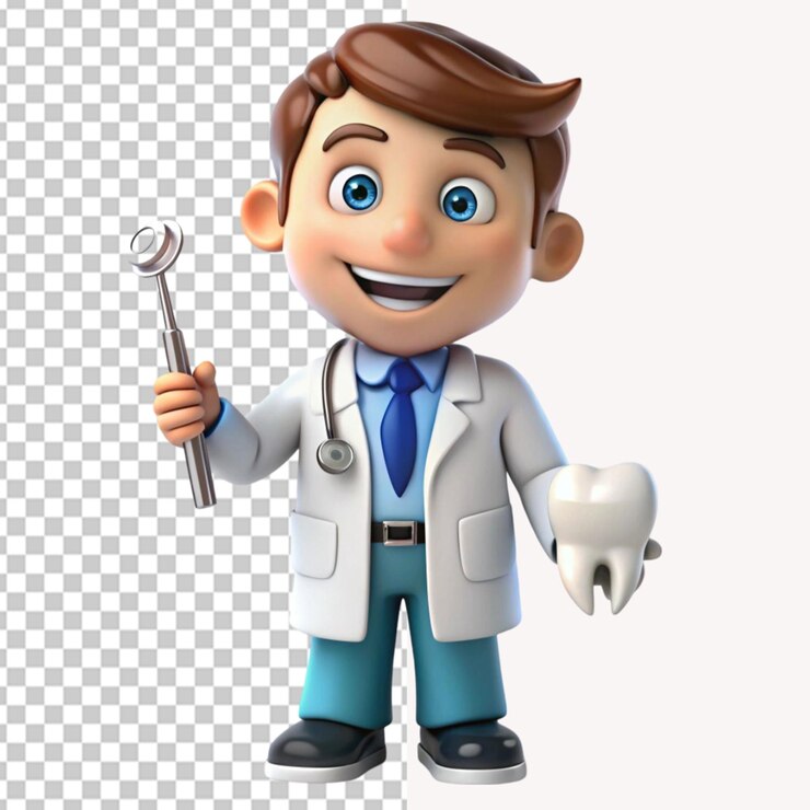 PSD dentist cartoon character on transparent background
