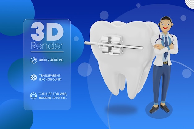 PSD dentista y aparatos dentales ilustración 3d