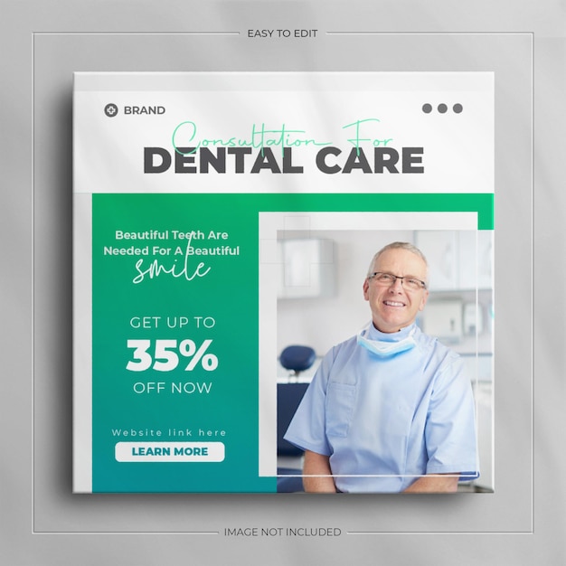 Dentista e assistenza sanitaria instagram modello di social media medico