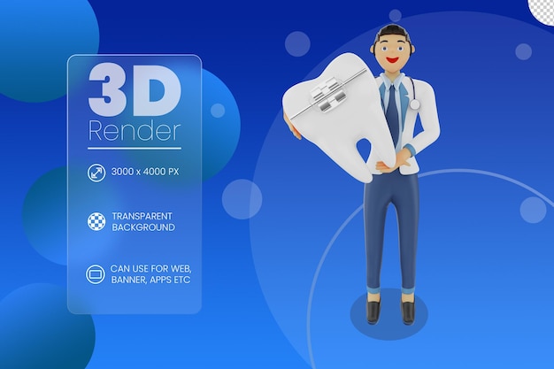 PSD dentista mostrando ilustração 3d de aparelho dentário