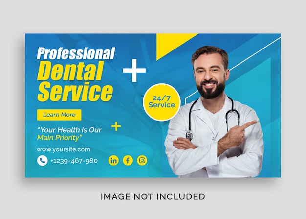 PSD dentista profesional y banner web médico de atención médica o portada de facebook