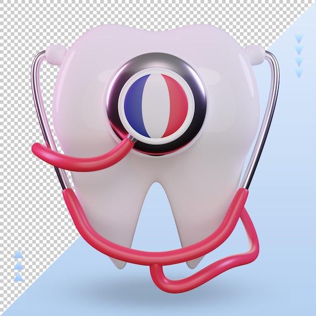 PSD dentiste 3d stéthoscope drapeau france rendu vue de face