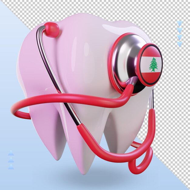 PSD dentiste 3d stéthoscope drapeau liban rendu vue de gauche