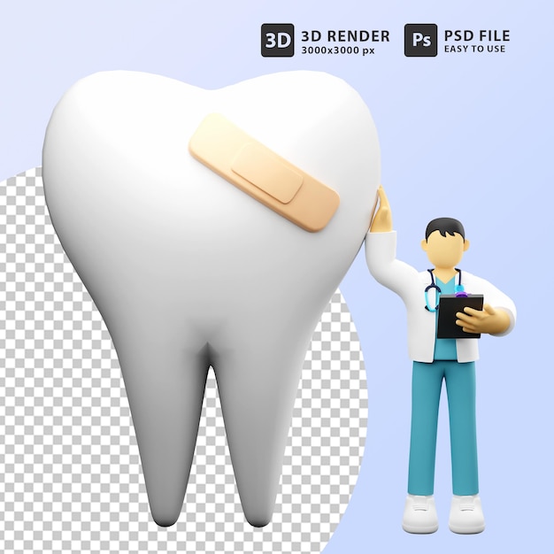 Dentistes d'illustration 3D prenant soin des dents