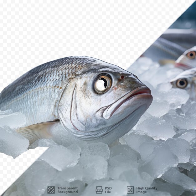 PSD dentón ojo grande a la venta sobre hielo en un mercado de pescado griego rodeado de otros peces cerrar