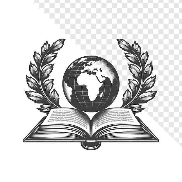 PSD dentro del libro globe logotipo artístico de línea negra y blanca