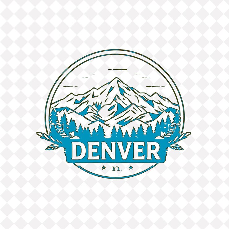 PSD denver stamp avec monochrome couleur marron montagnes rocheuses et décorations de bottes de randonnée vintage stam