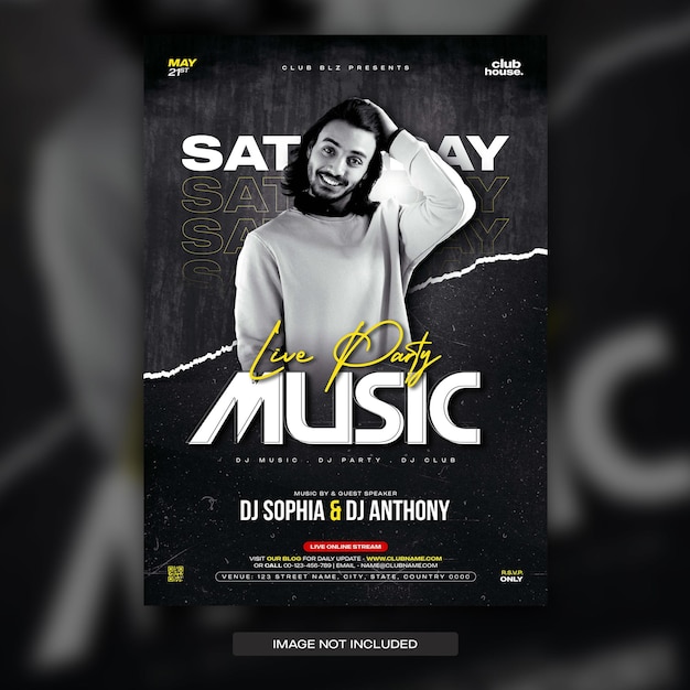 Dépliant ou affiche d'événement de soirée de club de musique