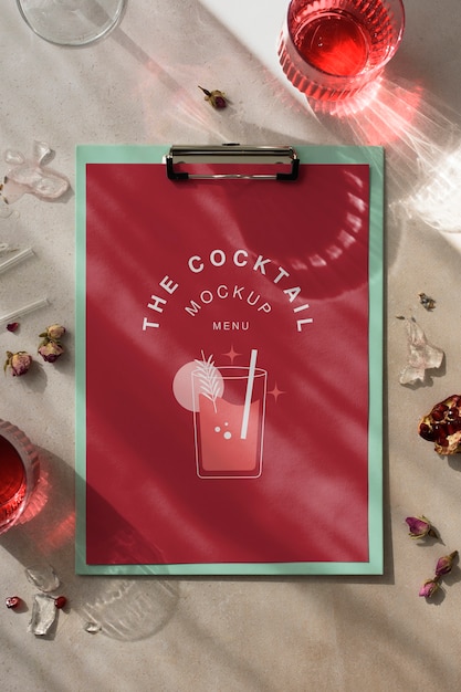 Dépliant cocktail et arrangement de boissons