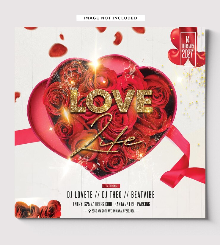 PSD dépliant dj élégant pour la saint-valentin