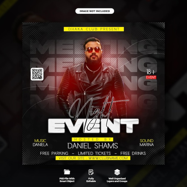 Dépliant d'événement de soirée club dj et modèle de publication instagram sur les médias sociaux
