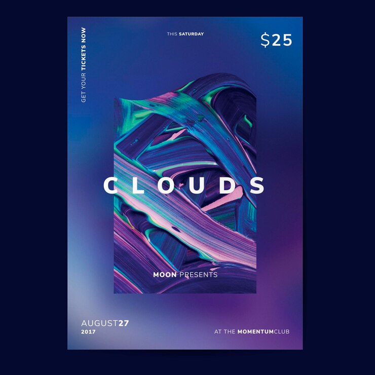 PSD dépliant de médias sociaux de nuages