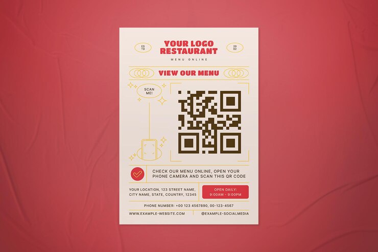 PSD dépliant de menu en ligne de code qr rétro