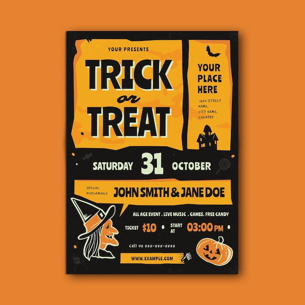 PSD dépliant orange retro trick or treat event