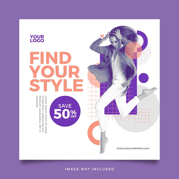 PSD un dépliant pour un magazine de mode avec une femme qui danse et un fond violet.