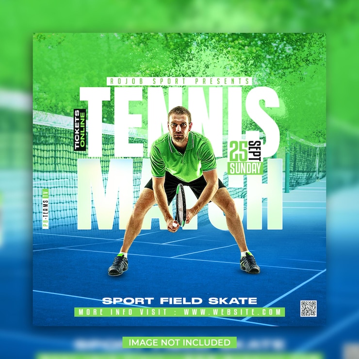 PSD dépliant sportif du tournoi de tennis et publication sur les réseaux sociaux.