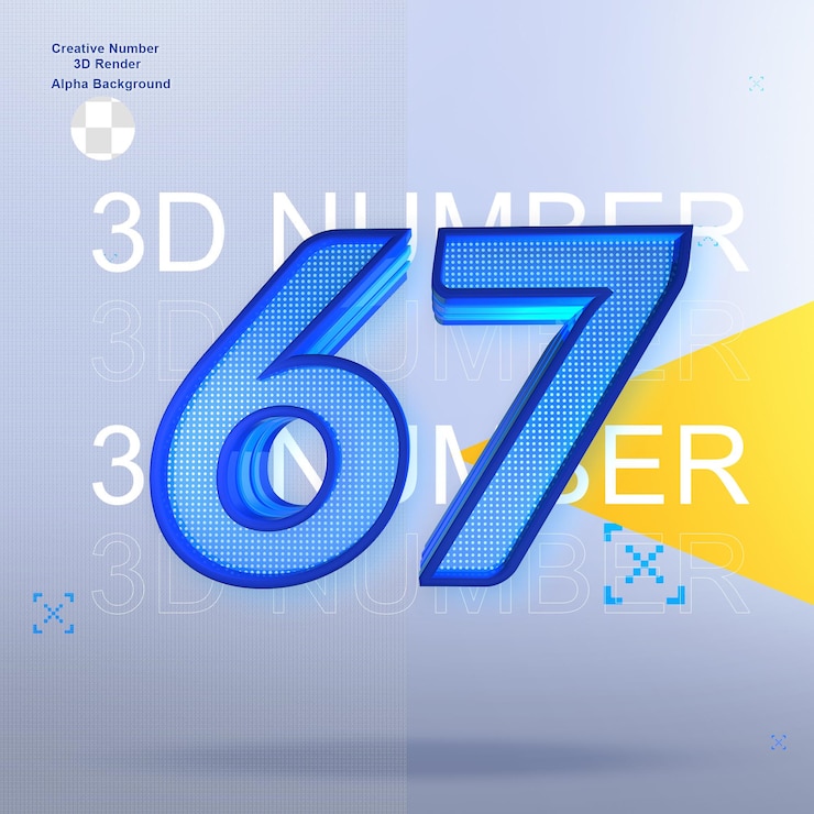 PSD deporte creativo elemento 3d number67 para diseño.
