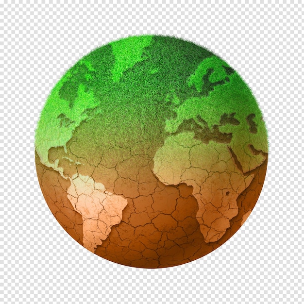 Der Globus trocknet aufgrund der globalen Erwärmung auf einem transparenten Hintergrund.