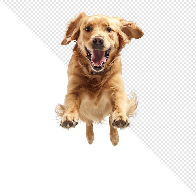 Der Golden Retriever springt vor Freude