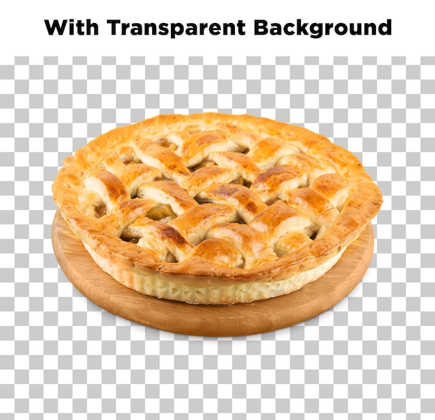 Der köstliche Apfelkuchen auf einem Holzbrett auf einem durchsichtigen Hintergrund