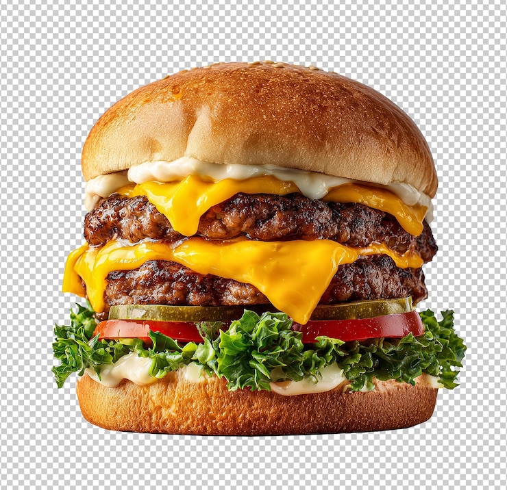 PSD der köstliche doppel-cheeseburger mit frischen zutaten png