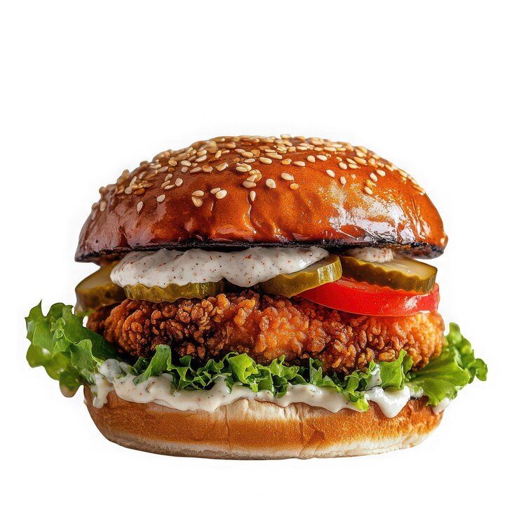 Der köstliche Fried Chicken Burger mit frischem Gemüse