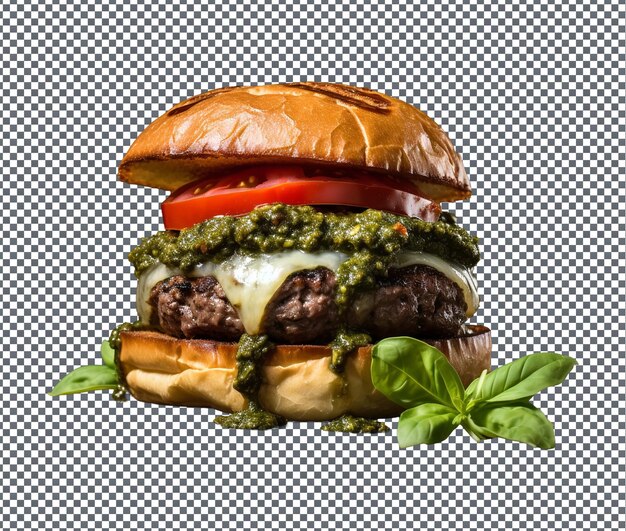 PSD der köstliche pesto-burger auf durchsichtigem hintergrund