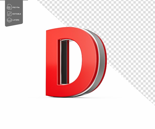 Der lebendige rote Großbuchstabe D glänzt mit seinem schlanken Design, der fettfarbigen Schriftart mit scharfen Rändern und der 3D-Illustration
