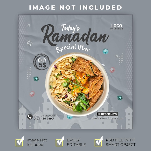 Der social-banner-post für die heutige ramadan special iftar-menü-werbung