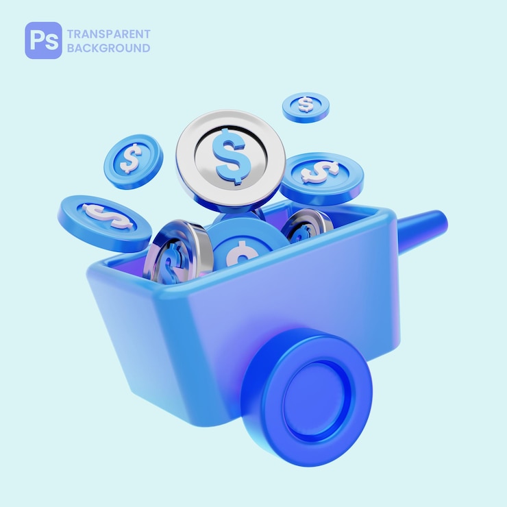 PSD der trolley trug die silbernen und blauen münzen