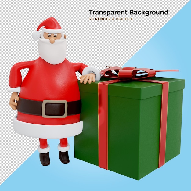 Der Weihnachtsmann mit Geschenkbox. 3D-Darstellung