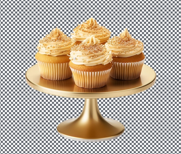 PSD le dernier gold glitter cupcake stand isolé sur un fond transparent