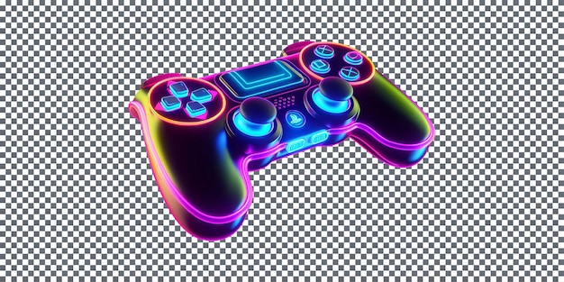 PSD la dernière manette de jeu de la console neon isolée sur un fond transparent