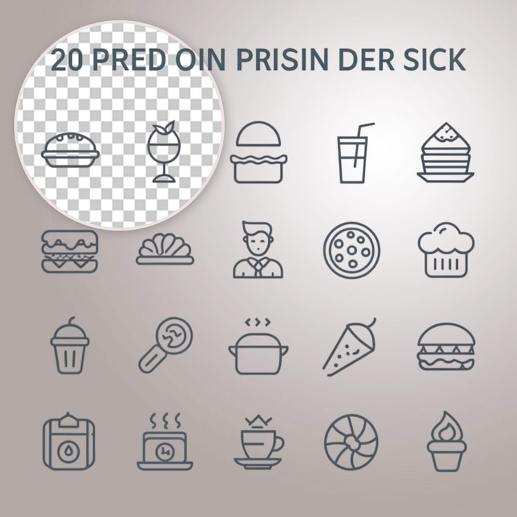 PSD desactivar el icono de comida y bebida ilustración de arte de línea en fondo transparente