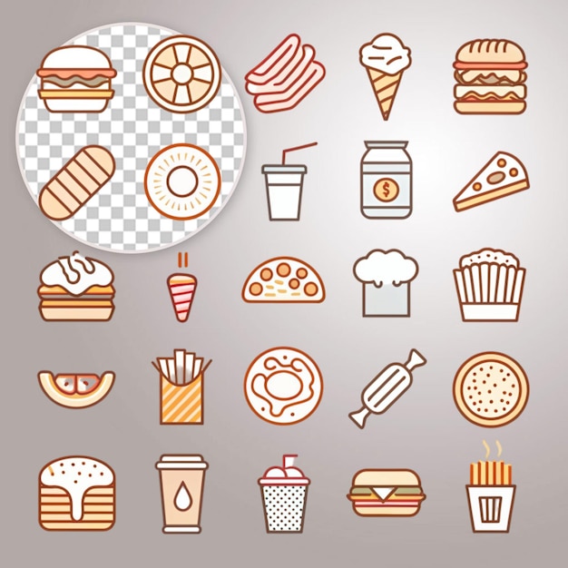 Desactivar el icono de comida y bebida ilustración de arte de línea en fondo transparente