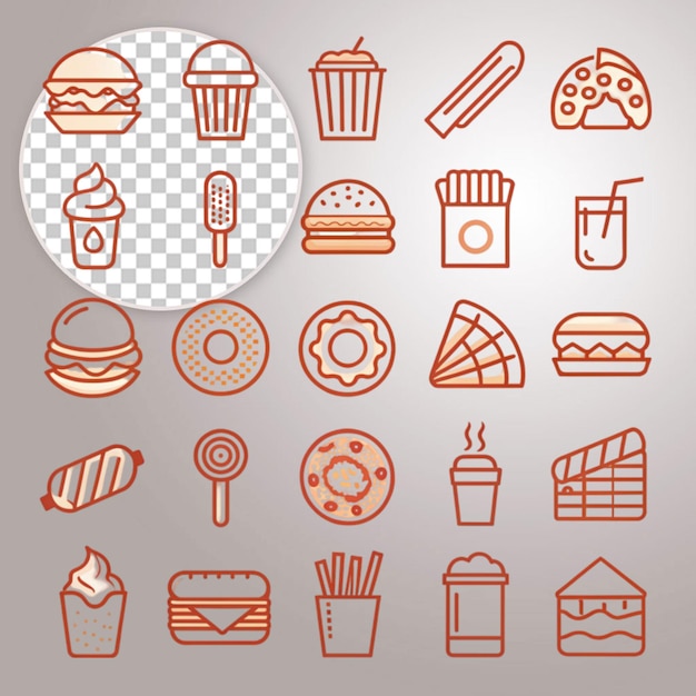 Desactivar el icono de comida y bebida ilustración de arte de línea en fondo transparente