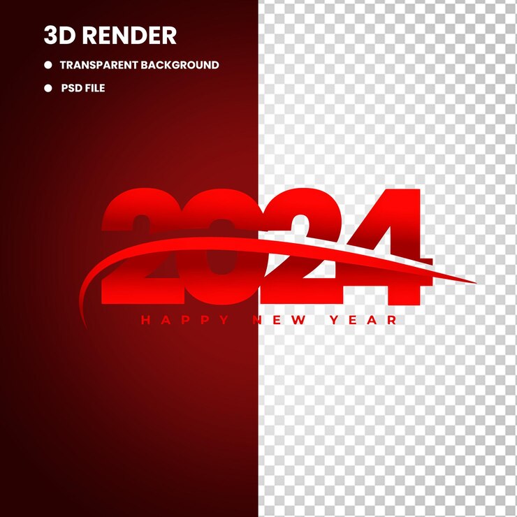 PSD desain banner selebaran elemen desain tipografi teks selamat tahun baru 2024 tahun baru 2024 3d