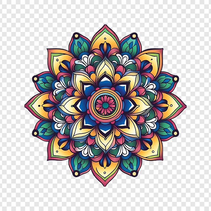 PSD desain mandala penuh warna dengan latar belakang transparan