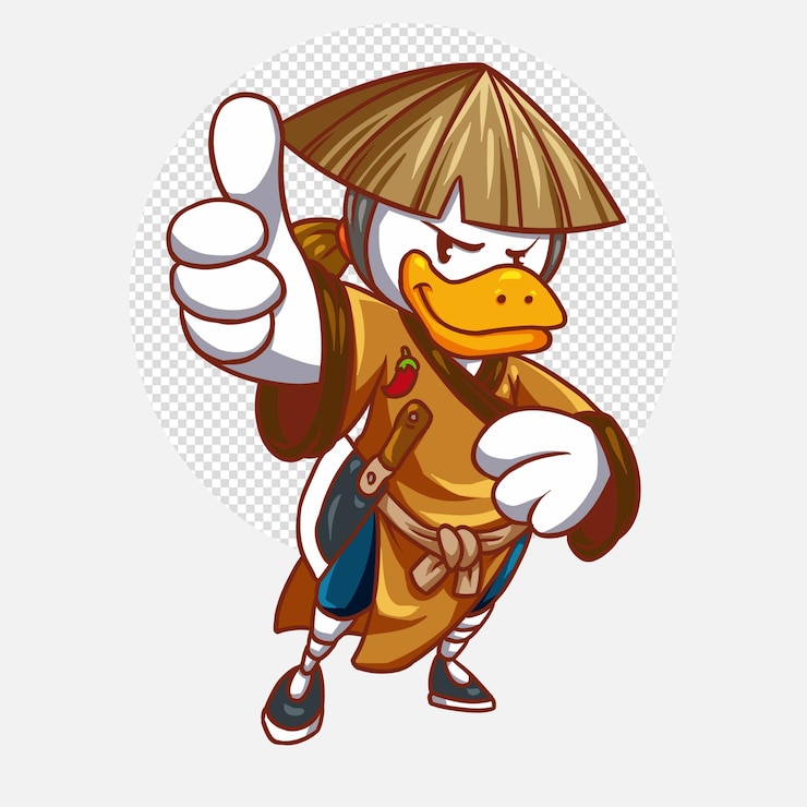 PSD desain maskot hewan bebek lucu, karakter kartun berpose