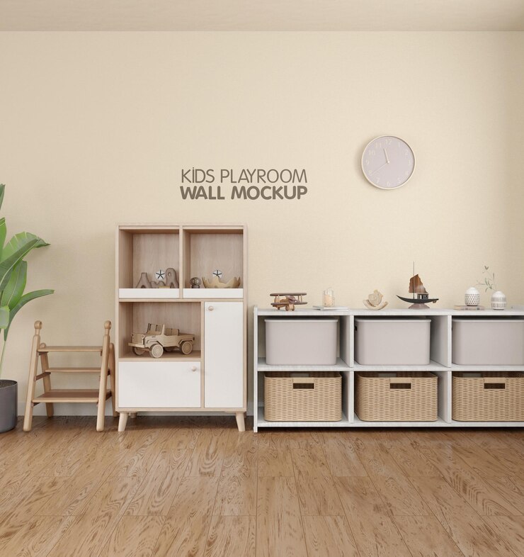 PSD desain mockup dinding interior ruang bermain anak-anak