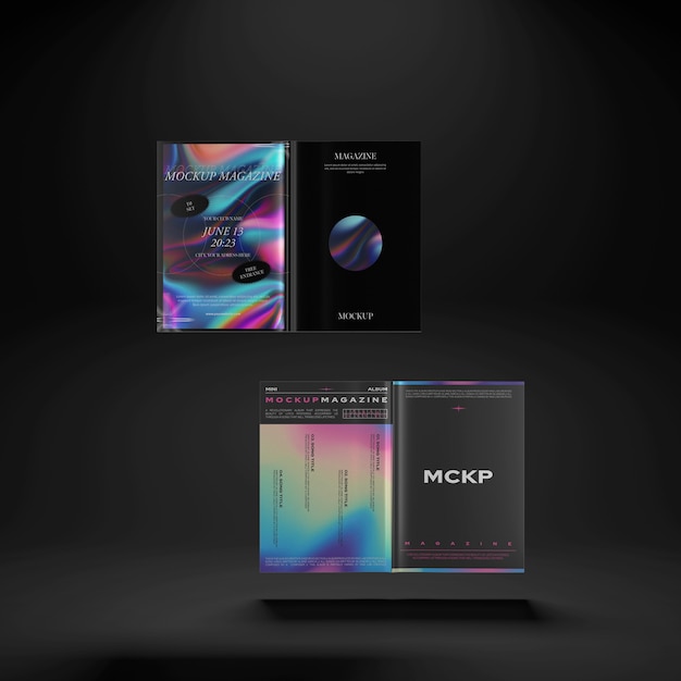Desain mockup elemen editorial dengan efek holografik