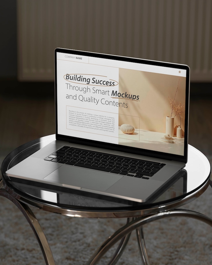 PSD desain mockup komputer laptop
