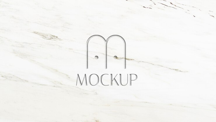 PSD desain mockup logo di dinding marmer