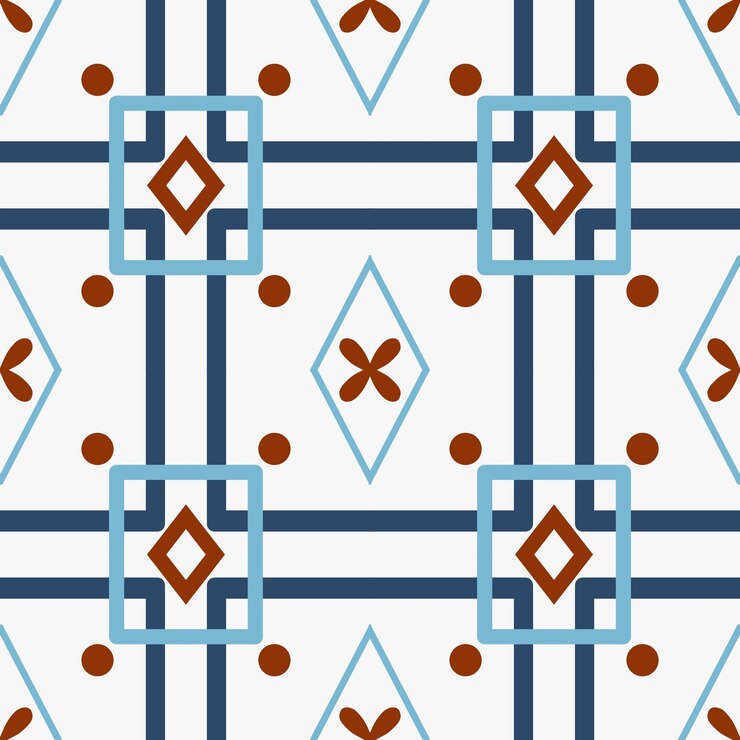 PSD desain pola ubin geometris tanpa batas dengan elemen ilustratif berupa bunga dan garis horoskop