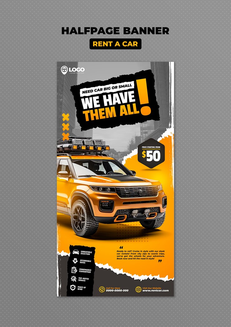 PSD desain templat sewa mobil