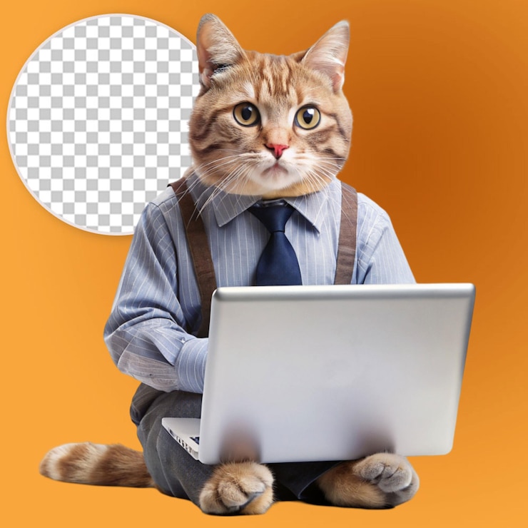 PSD desarrollador como un gato con una computadora portátil en pleno crecimiento